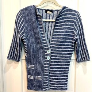 Belamie Cardigan Women’s‎ Size S Blue Striped Button Front Stretch Knit Sweater
